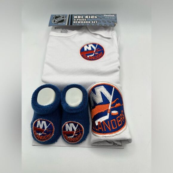 Reebok Baby New York Islanders Three-Piece Bodysuit Bib & Booties Set Newborn - Picture 2 of 4